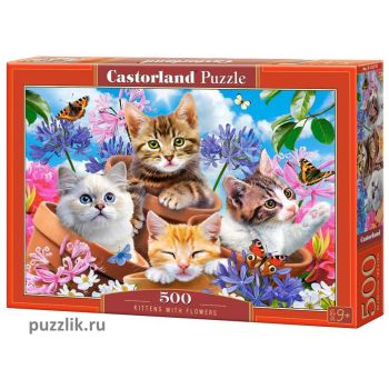 Пазлы Castorland: «Котята в цветах» 500 Эл (B-53513)