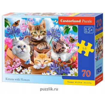 Пазлы Castorland: «Котята в цветах» 70 Эл (B-070107)